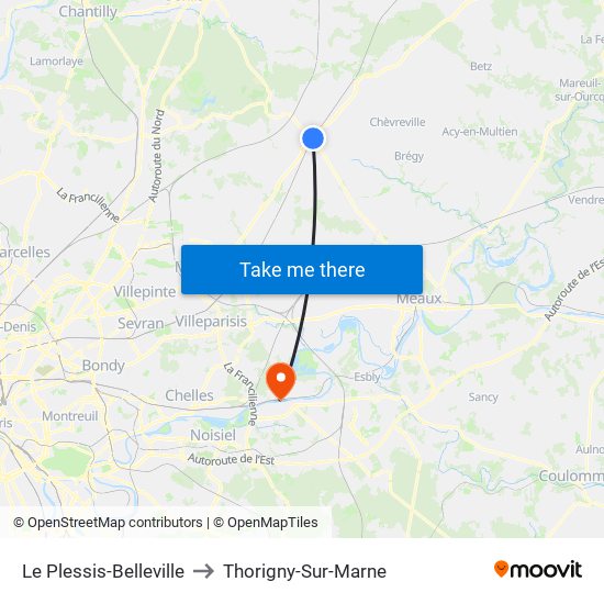 Le Plessis-Belleville to Thorigny-Sur-Marne map