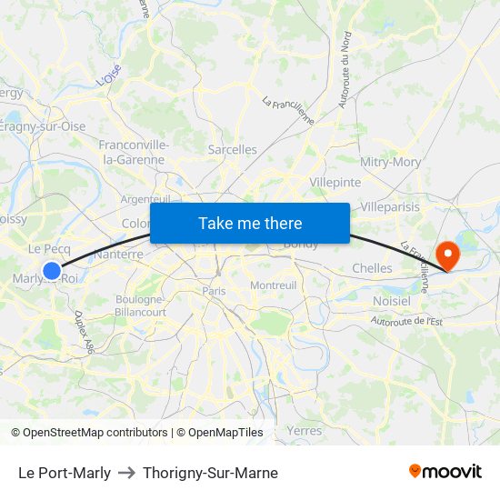 Le Port-Marly to Thorigny-Sur-Marne map
