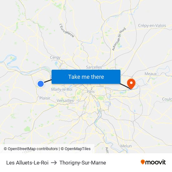 Les Alluets-Le-Roi to Thorigny-Sur-Marne map