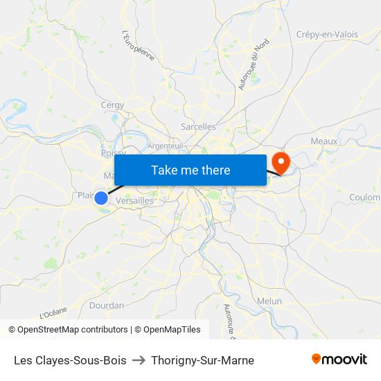Les Clayes-Sous-Bois to Thorigny-Sur-Marne map