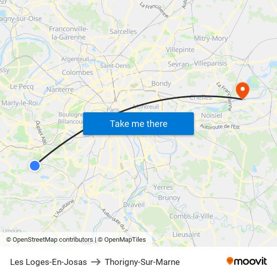 Les Loges-En-Josas to Thorigny-Sur-Marne map
