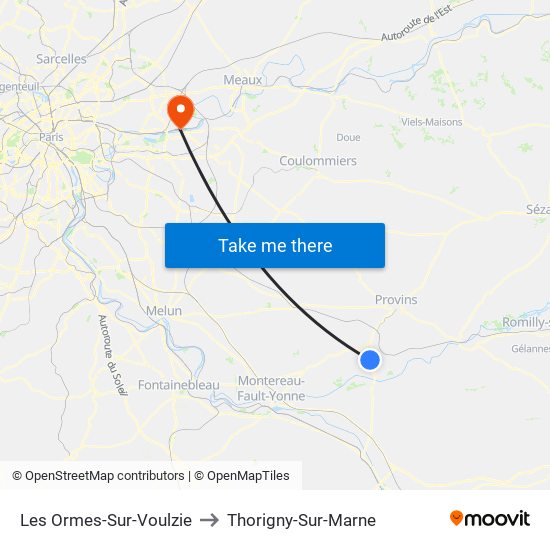 Les Ormes-Sur-Voulzie to Thorigny-Sur-Marne map