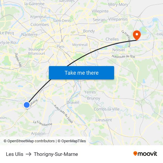 Les Ulis to Thorigny-Sur-Marne map