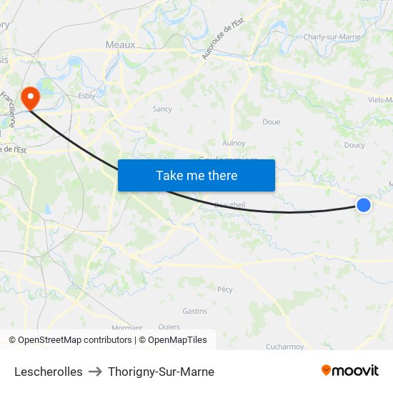 Lescherolles to Thorigny-Sur-Marne map