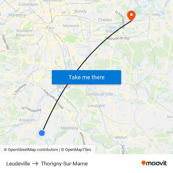 Leudeville to Thorigny-Sur-Marne map