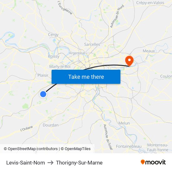 Levis-Saint-Nom to Thorigny-Sur-Marne map