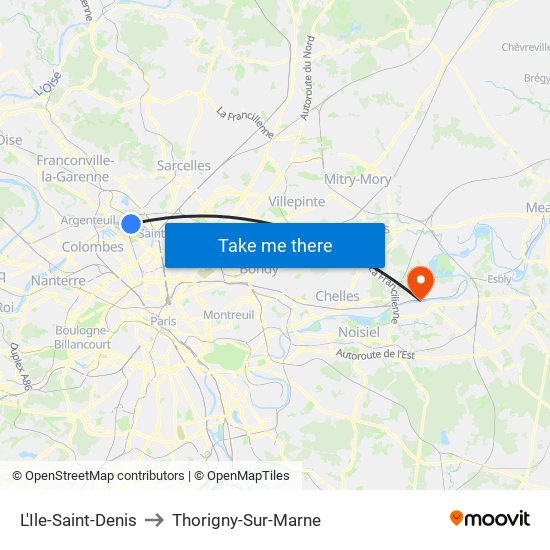 L'Ile-Saint-Denis to Thorigny-Sur-Marne map