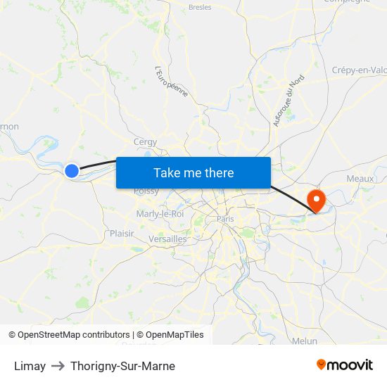 Limay to Thorigny-Sur-Marne map