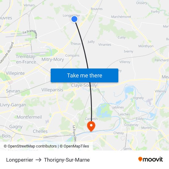 Longperrier to Thorigny-Sur-Marne map