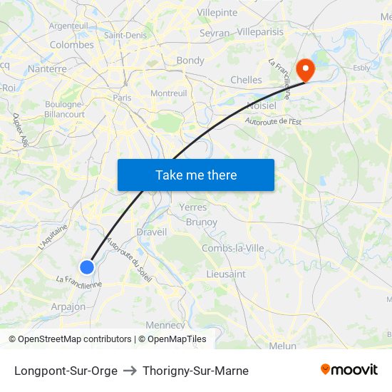 Longpont-Sur-Orge to Thorigny-Sur-Marne map