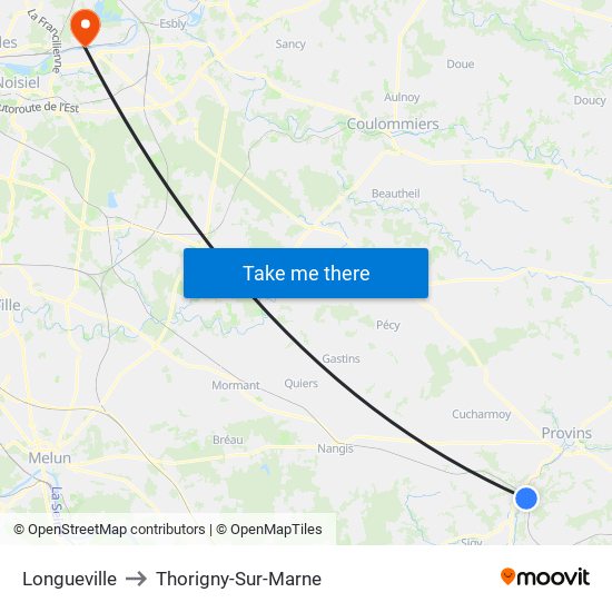 Longueville to Thorigny-Sur-Marne map