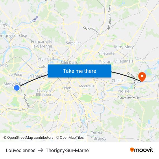Louveciennes to Thorigny-Sur-Marne map
