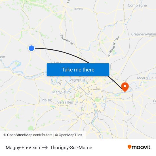 Magny-En-Vexin to Thorigny-Sur-Marne map