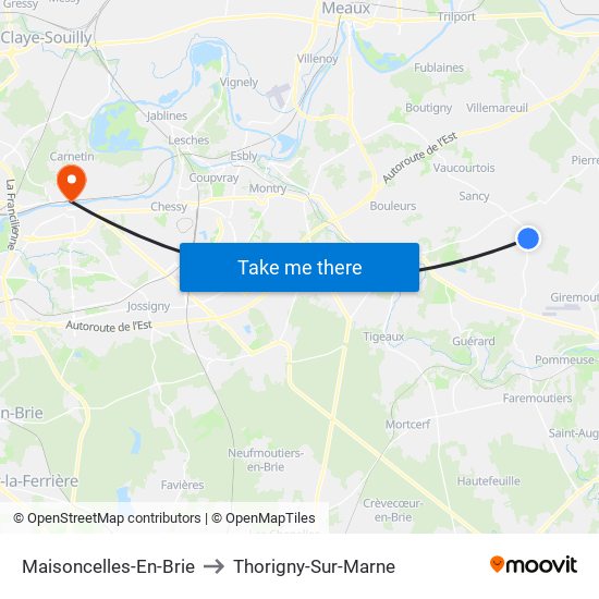 Maisoncelles-En-Brie to Thorigny-Sur-Marne map