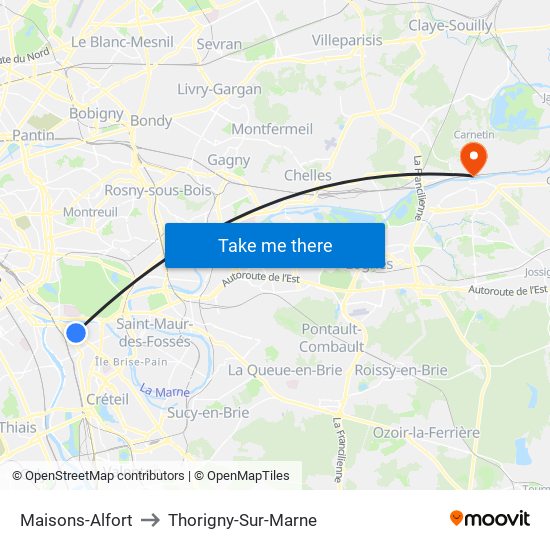 Maisons-Alfort to Thorigny-Sur-Marne map