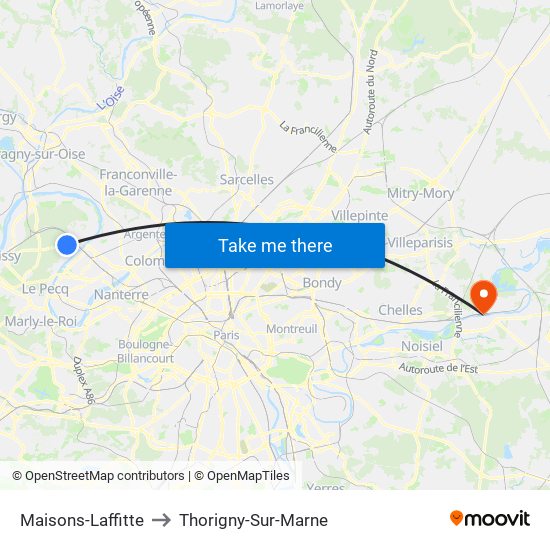 Maisons-Laffitte to Thorigny-Sur-Marne map