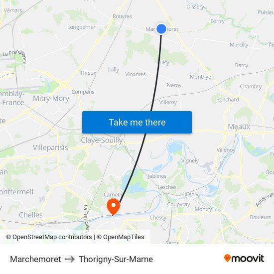 Marchemoret to Thorigny-Sur-Marne map