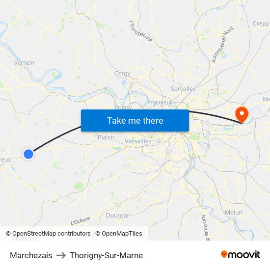 Marchezais to Thorigny-Sur-Marne map
