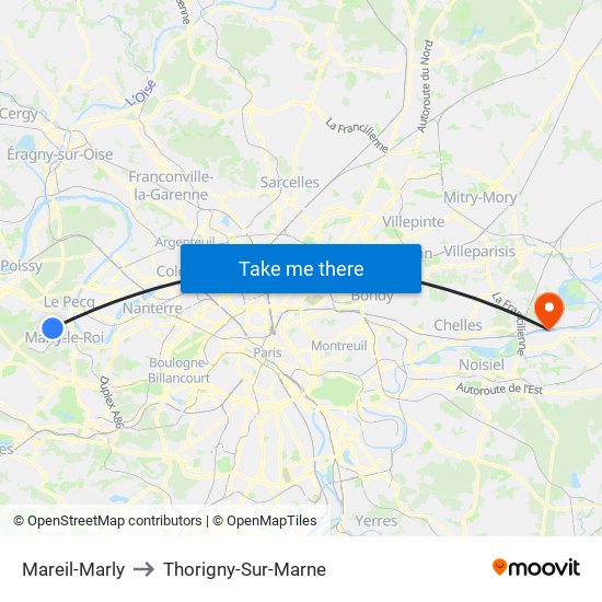 Mareil-Marly to Thorigny-Sur-Marne map