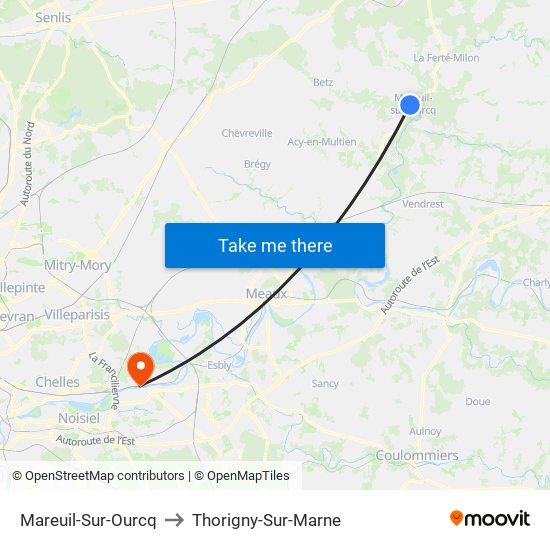 Mareuil-Sur-Ourcq to Thorigny-Sur-Marne map