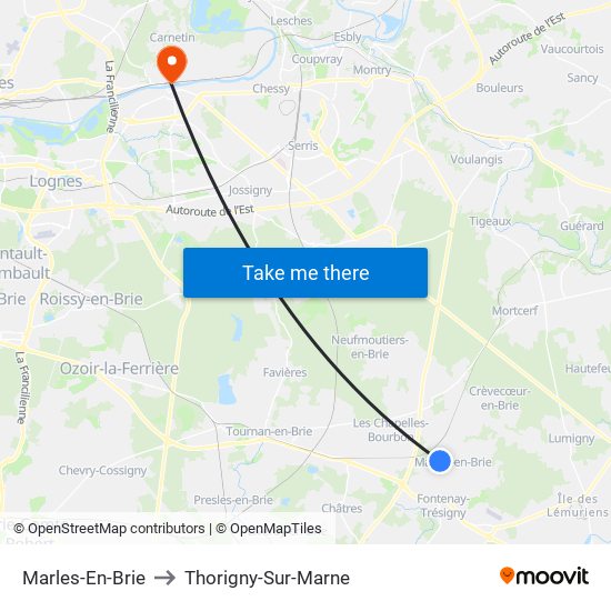 Marles-En-Brie to Thorigny-Sur-Marne map