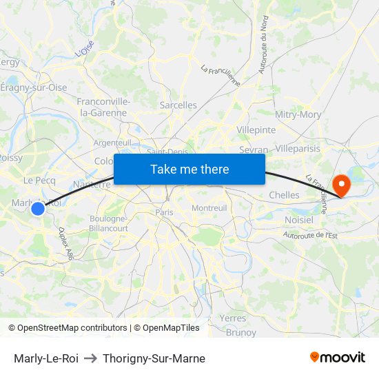 Marly-Le-Roi to Thorigny-Sur-Marne map