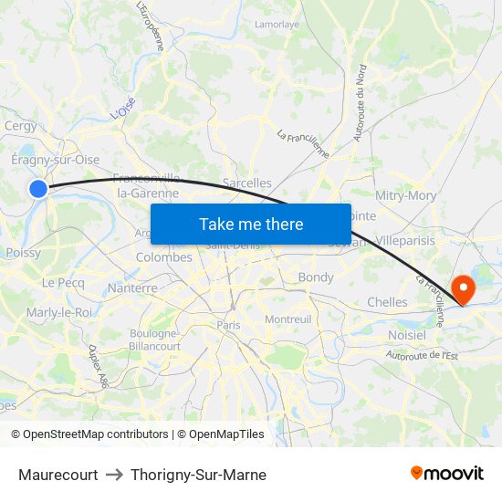 Maurecourt to Thorigny-Sur-Marne map