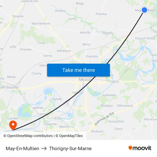 May-En-Multien to Thorigny-Sur-Marne map