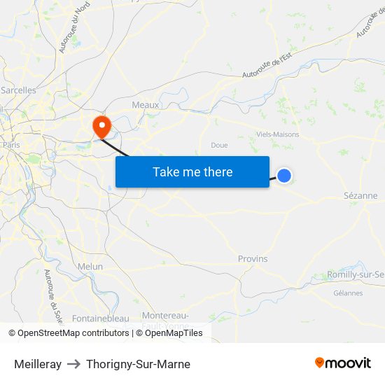 Meilleray to Thorigny-Sur-Marne map