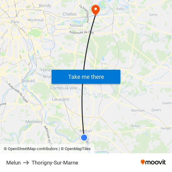 Melun to Thorigny-Sur-Marne map