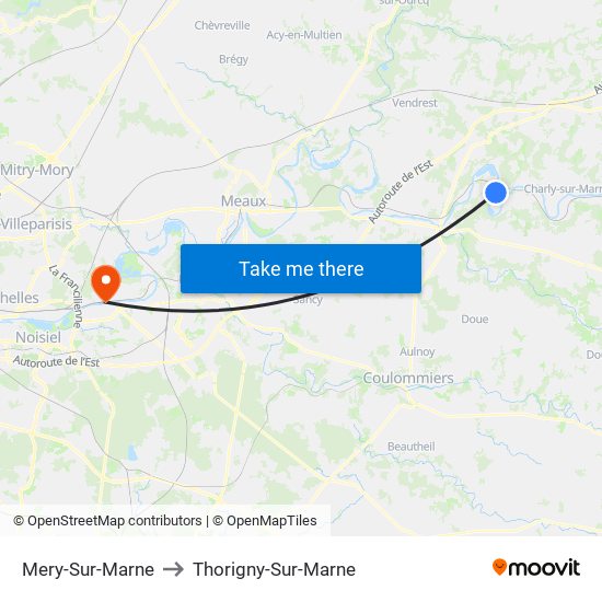Mery-Sur-Marne to Thorigny-Sur-Marne map