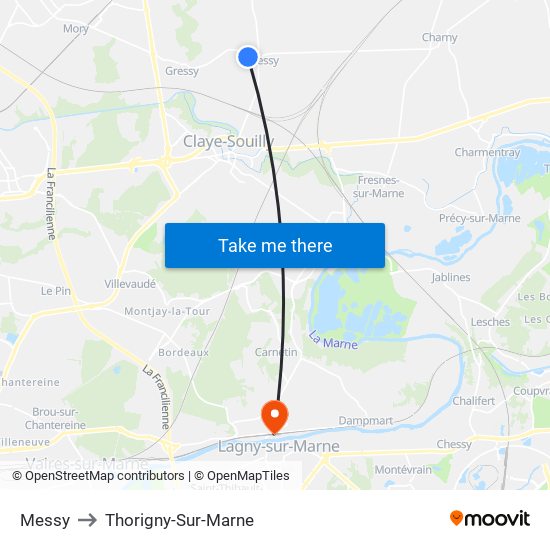 Messy to Thorigny-Sur-Marne map