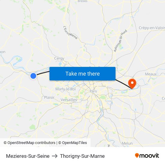 Mezieres-Sur-Seine to Thorigny-Sur-Marne map