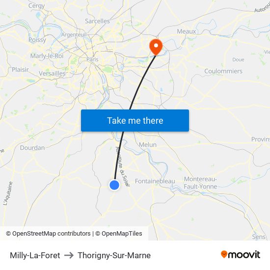 Milly-La-Foret to Thorigny-Sur-Marne map