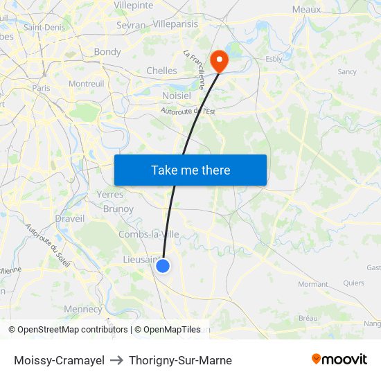 Moissy-Cramayel to Thorigny-Sur-Marne map