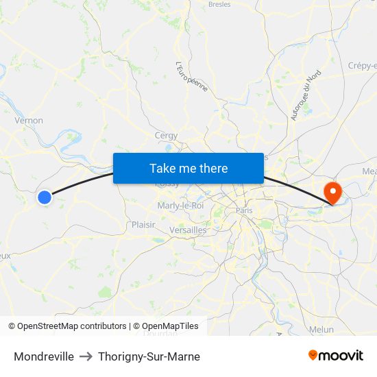 Mondreville to Thorigny-Sur-Marne map