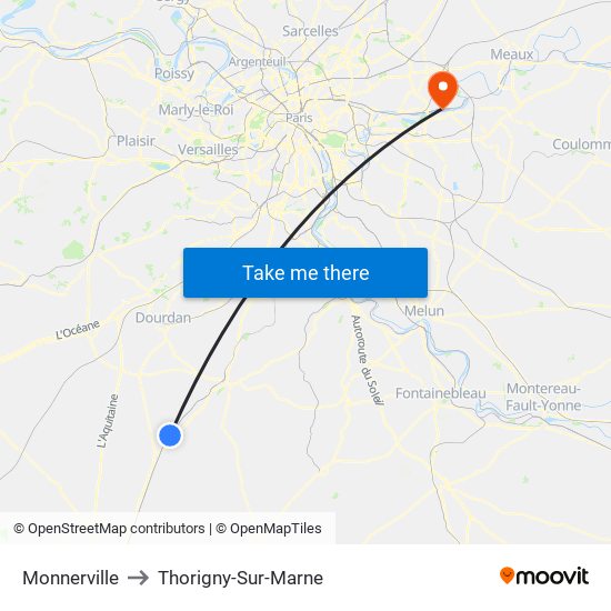 Monnerville to Thorigny-Sur-Marne map