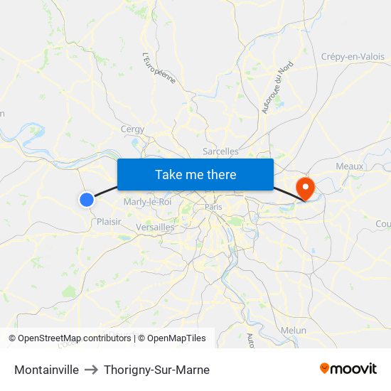 Montainville to Thorigny-Sur-Marne map