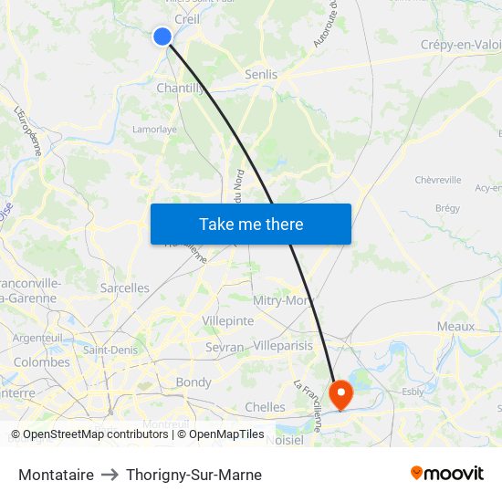 Montataire to Thorigny-Sur-Marne map