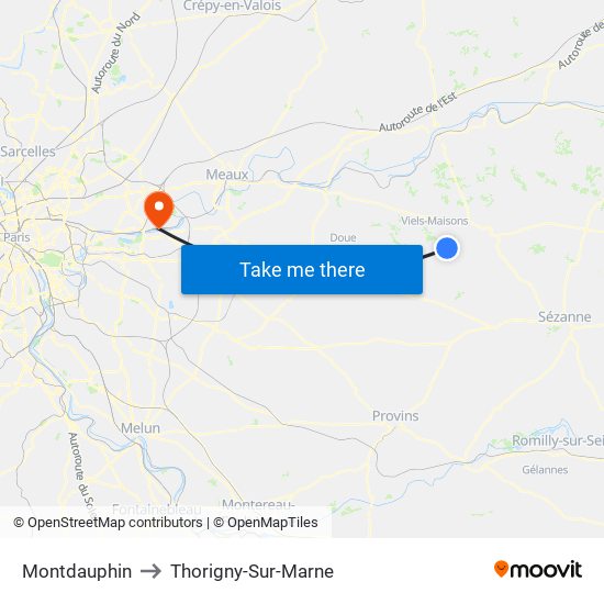 Montdauphin to Thorigny-Sur-Marne map