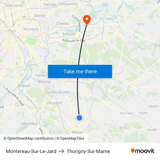 Montereau-Sur-Le-Jard to Thorigny-Sur-Marne map