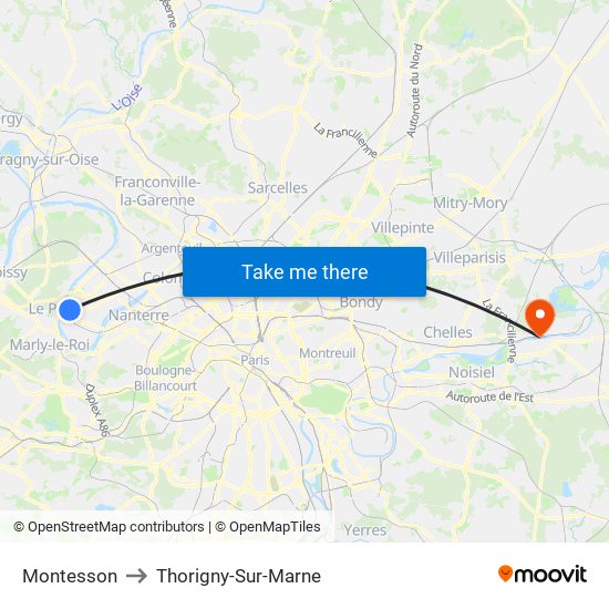 Montesson to Thorigny-Sur-Marne map