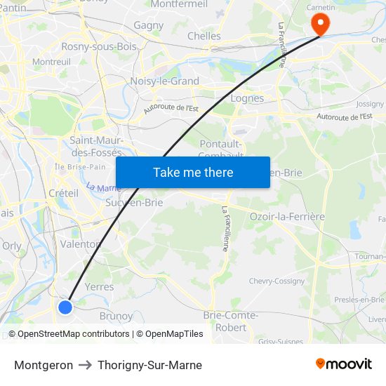 Montgeron to Thorigny-Sur-Marne map