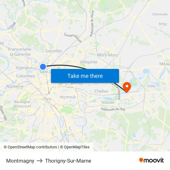 Montmagny to Thorigny-Sur-Marne map