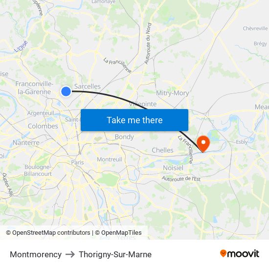 Montmorency to Thorigny-Sur-Marne map