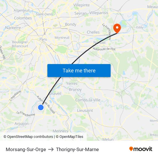 Morsang-Sur-Orge to Thorigny-Sur-Marne map