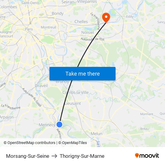 Morsang-Sur-Seine to Thorigny-Sur-Marne map