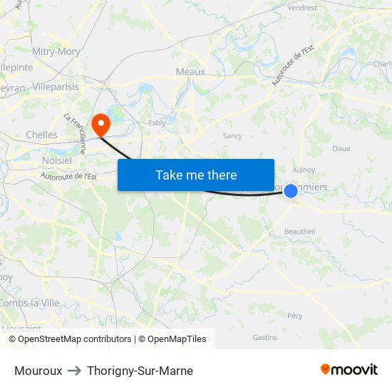 Mouroux to Thorigny-Sur-Marne map