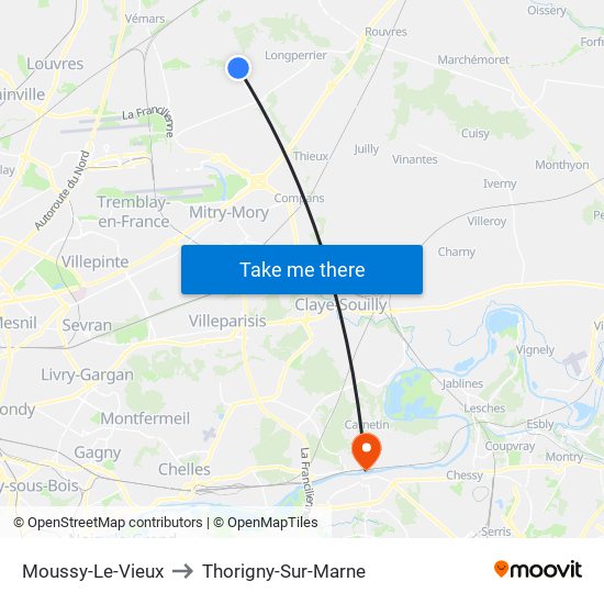 Moussy-Le-Vieux to Thorigny-Sur-Marne map