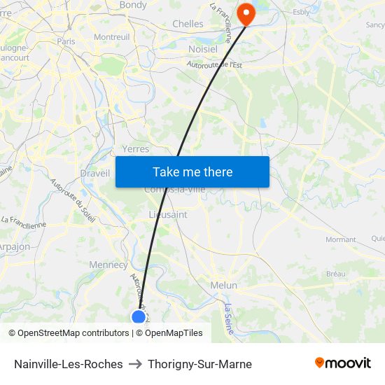 Nainville-Les-Roches to Thorigny-Sur-Marne map
